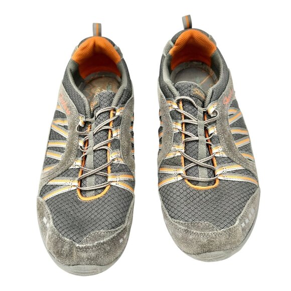 Skechers Sneakers Relaxed Fit Memory Foam Womens 10 Gray Orange Bungee Pull On - Picture 2 of 7